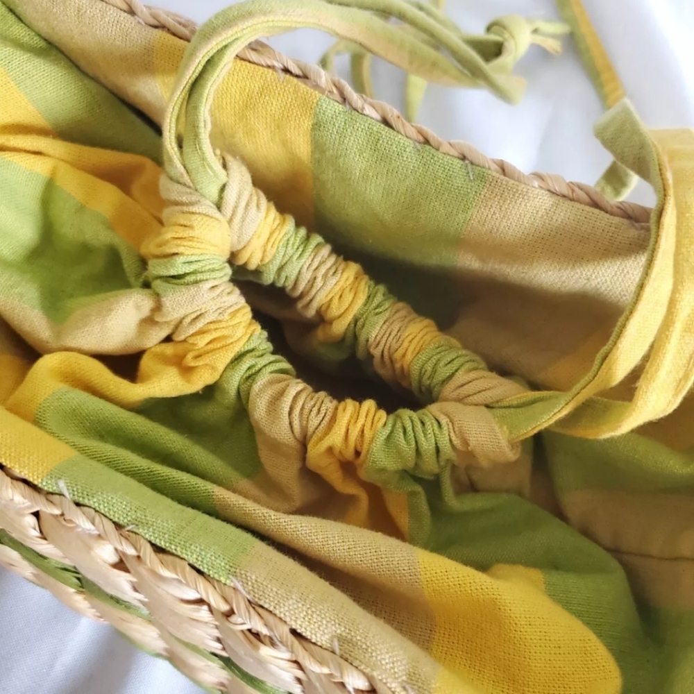 Sun 'N' Sand Bag Woven Rattan Straw & Fabric Beach Drawstring Colorful Purse - Picture 13 of 15